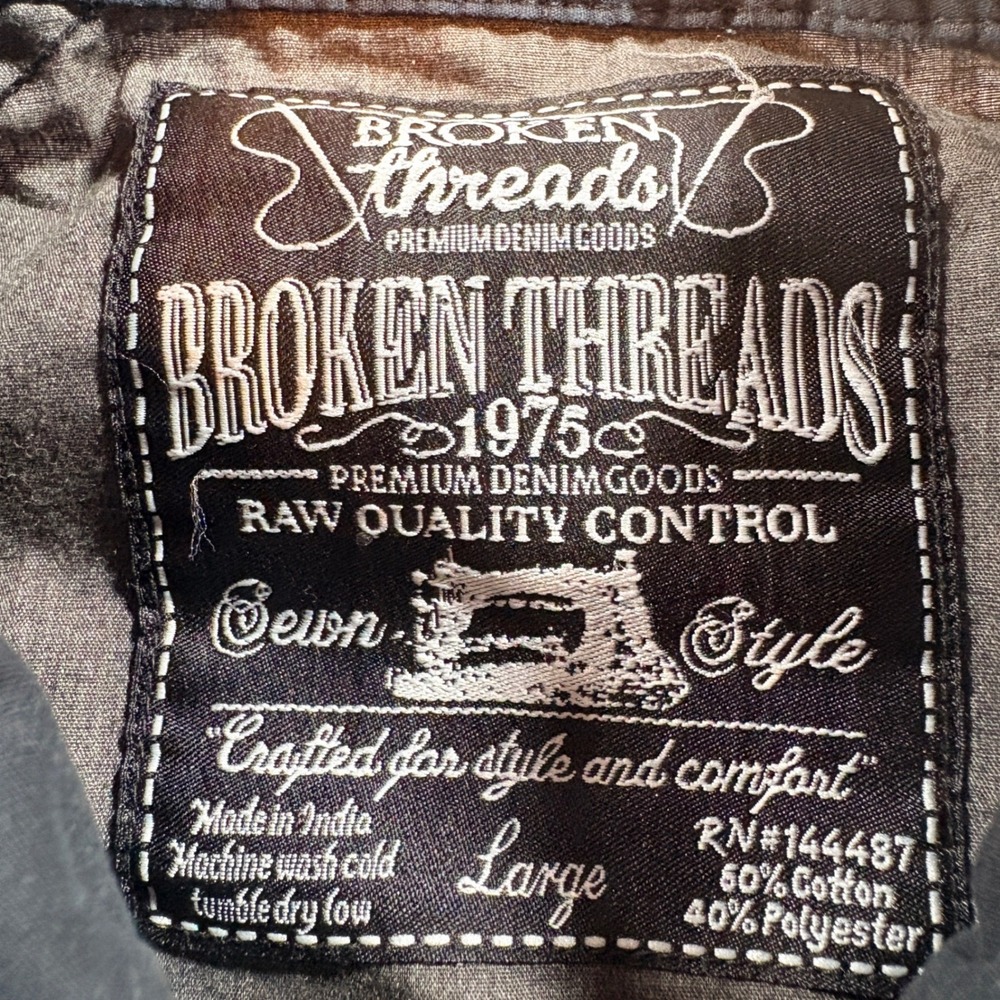 Broken Threads Button Down Shirt Mens Large Gray Black Contrast Yoke Western SS - Picture 4 of 8
